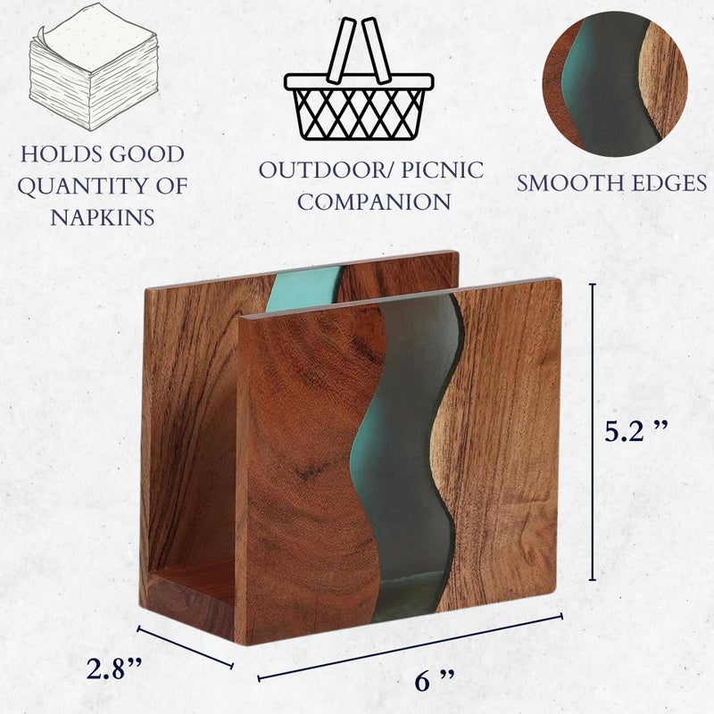 LAVAUK Acacia wood & Transparent Epoxy resin Napkin holder for table, Rustic farmhouse napkin organisation for kitchen, dining, counter tops, restaurant or outdoors | 6x5x2.5 inches| Turquoise - Image 4