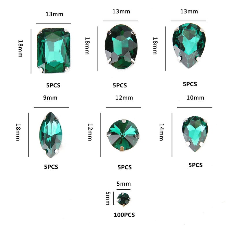 Choupee Emerald Sew On Rhinestones, Choupee 130PCS Sew On Rhinestone Metal Back Prong Setting Sewing Claw Rhinestone Mixed Shapes Sew On Glass Gems for Jewelry, Clothes, Costume, Shoes,Dress, Garments - Image 4