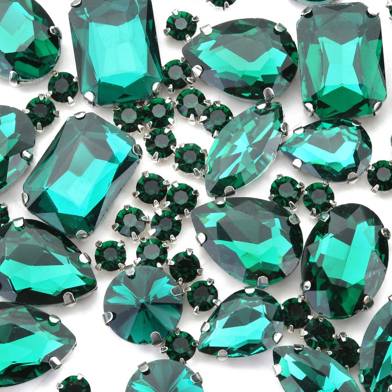 Choupee Emerald Sew On Rhinestones, Choupee 130PCS Sew On Rhinestone Metal Back Prong Setting Sewing Claw Rhinestone Mixed Shapes Sew On Glass Gems for Jewelry, Clothes, Costume, Shoes,Dress, Garments - Image 1