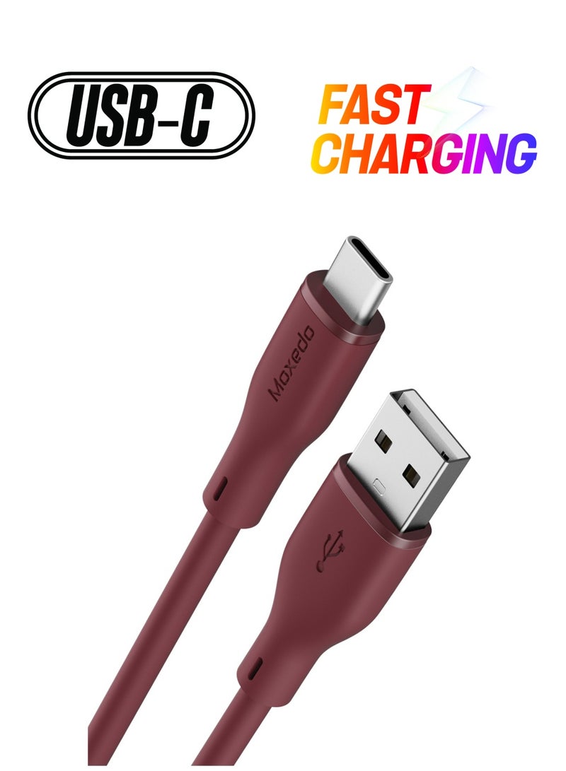 Moxedo Cavo X Pro USB-A to USB-C Silicone Cable 3.0A Fast Charge and Data Sync Compatible for Galaxy S21, S20, S10, Note 10/9, A51, A11, Switch, Pixel, LG & more (Maroon, 2m) - Image 1