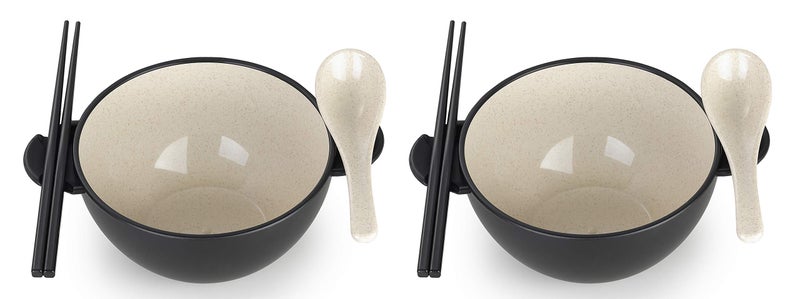Ozeri Earth Ramen Bowl Set  Made from Plant-Derived and Other Natural Materials 993 ml  One Size  Black with Beige  6-Piece - Image 2