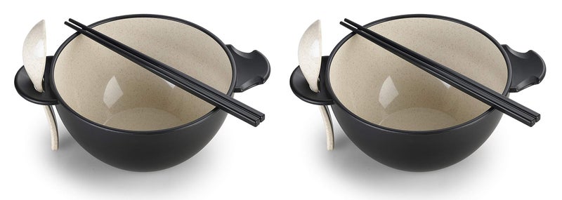 Ozeri Earth Ramen Bowl Set  Made from Plant-Derived and Other Natural Materials 993 ml  One Size  Black with Beige  6-Piece - Image 3
