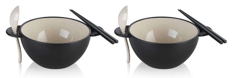 Ozeri Earth Ramen Bowl Set  Made from Plant-Derived and Other Natural Materials 993 ml  One Size  Black with Beige  6-Piece - Image 1