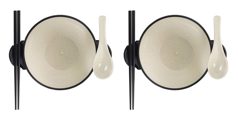 Ozeri Earth Ramen Bowl Set  Made from Plant-Derived and Other Natural Materials 993 ml  One Size  Black with Beige  6-Piece - Image 4