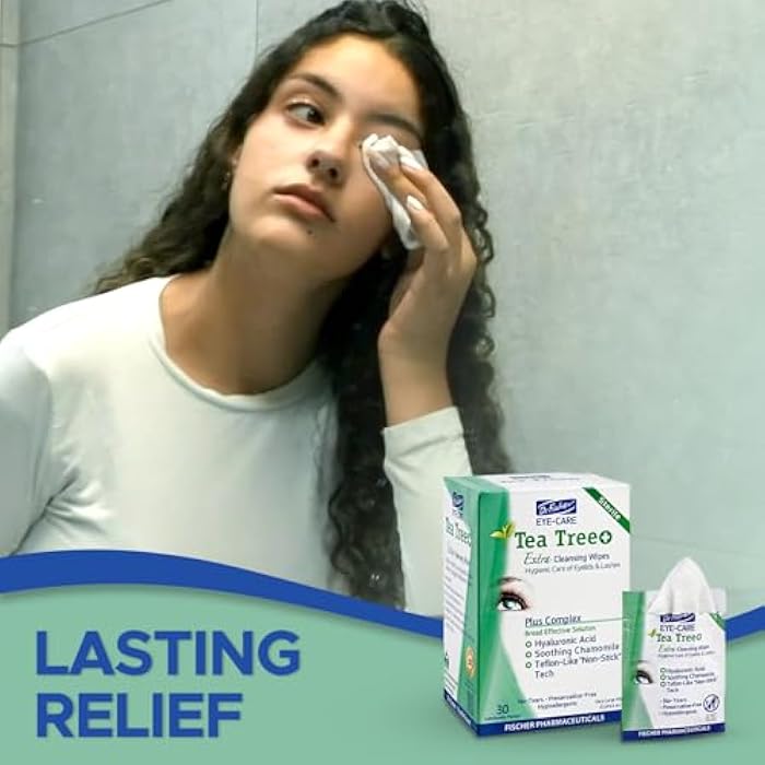 Dr. Fischer Tea Tree Oil Eye Wipes - Eyelid Wipes for Sensitive Eyes with Hyaluronic Acid and Chamomile, Makeup Remover, Daily Cleanser (60 wipes) - Image 3