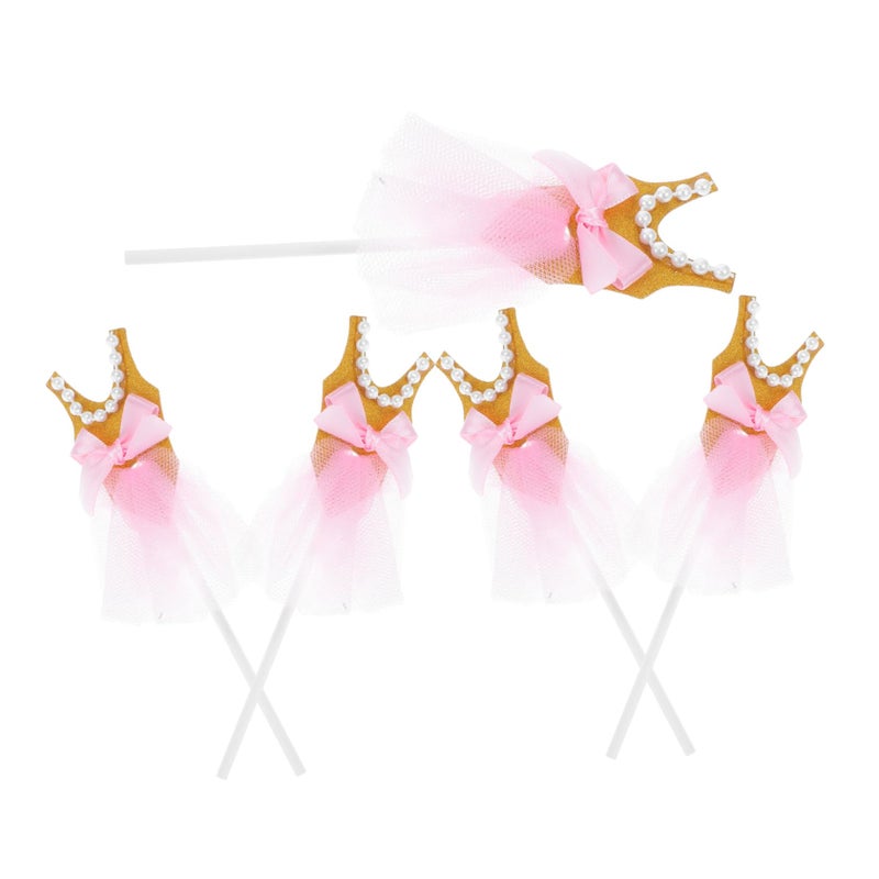 Golden Glitter Ballerina Cake Toppers 5Pcs Cupcake Picks Birthday Party Decorations - Image 2