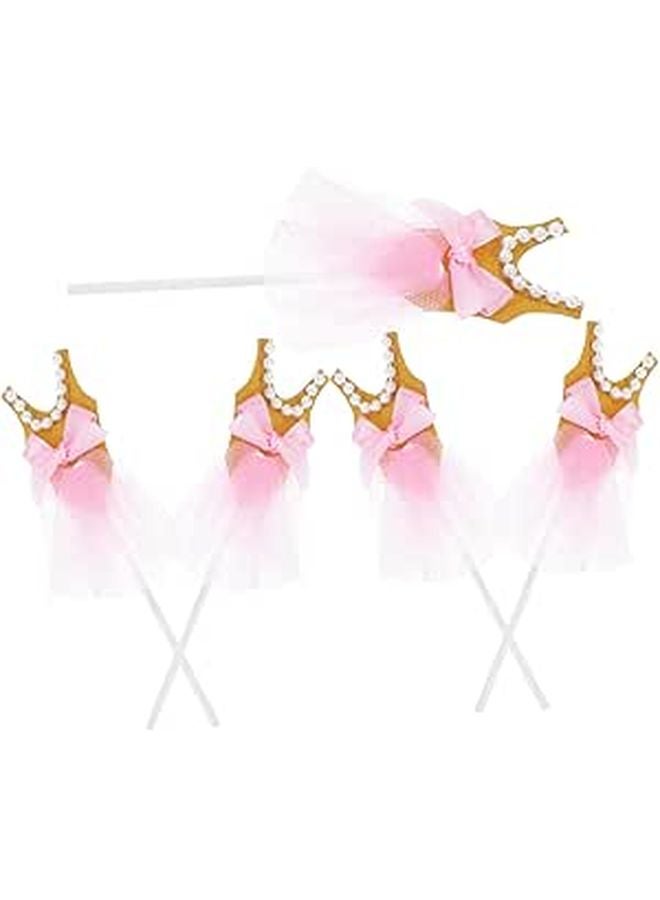 Golden Glitter Ballerina Cake Toppers 5Pcs Cupcake Picks Birthday Party Decorations - Image 1