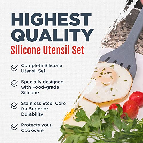 Culinary Couture Grey Silicone Kitchen Utensils Set of 6, Non-Stick Heat-Resistant Silicone Kitchen Utensils Set with Steel Inner Core - Image 2