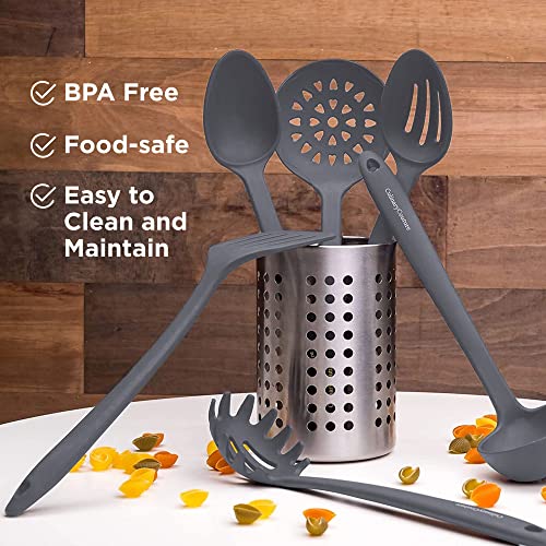 Culinary Couture Grey Silicone Kitchen Utensils Set of 6, Non-Stick Heat-Resistant Silicone Kitchen Utensils Set with Steel Inner Core - Image 4
