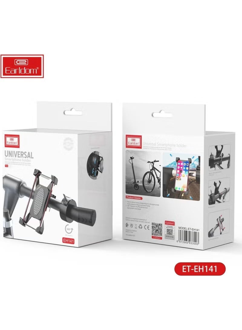 EarlDom EH141 Universal 360° Rotating Bike & Scooter Phone Holder | Adjustable Handlebar Mount, Secure Grip, Shockproof Design, Easy Installation – Black - Image 2