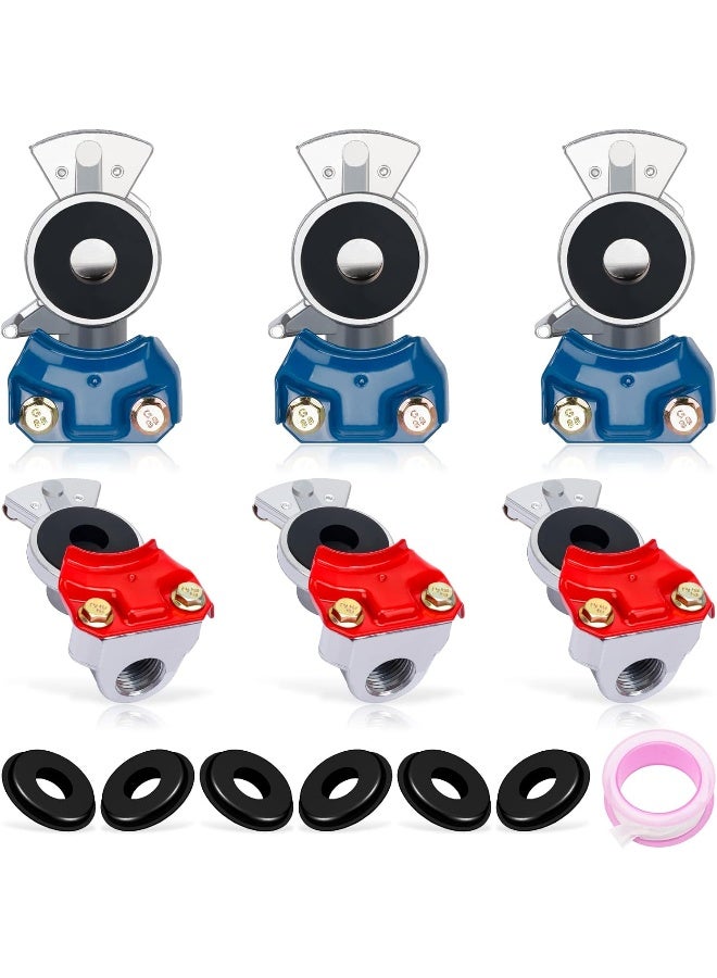 YiaChuii 3 Sets Glad Hands, Aluminum Emergency Gladhands Locks for Semi Trucks Trailers Freightliners Air Line 6 Seals 3 PTFE Tape - Image 1