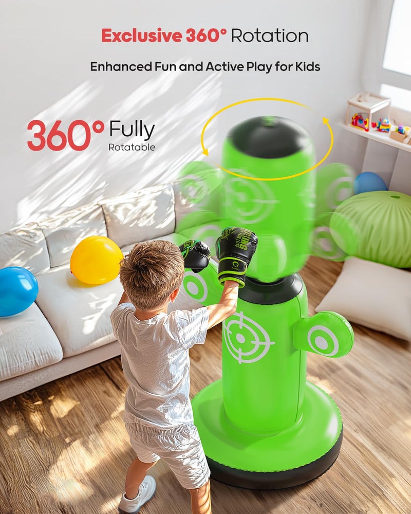 Qpau 360?Rotatable Punching Bag For Kids  Lager 64?Kids Punching Bag With Gloves  Hand Pump & 6 Targets  Bop Bag Inflatable Punching Toy  Karate Gifts For Boys  Girls - Image 2