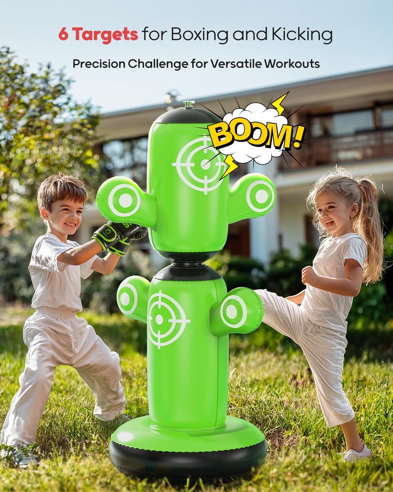 Qpau 360?Rotatable Punching Bag For Kids  Lager 64?Kids Punching Bag With Gloves  Hand Pump & 6 Targets  Bop Bag Inflatable Punching Toy  Karate Gifts For Boys  Girls - Image 3