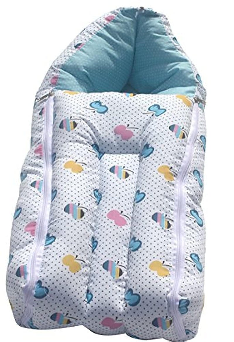 AMARDEEP Blue Baby Quilt & Sleeping Bag Cum Carry Bag – Soft, Cozy, Portable Baby Bedding for Newborns, Infants – 64x41 cm, Stroller, and Sleeping Time - Image 1