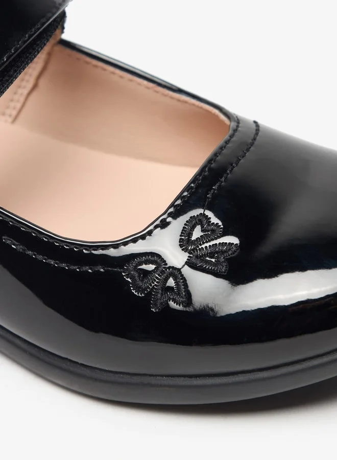 فلورا بيلا من شو إكسبرس Embroidered Mary Jane School Shoes with Hook and Loop Closure