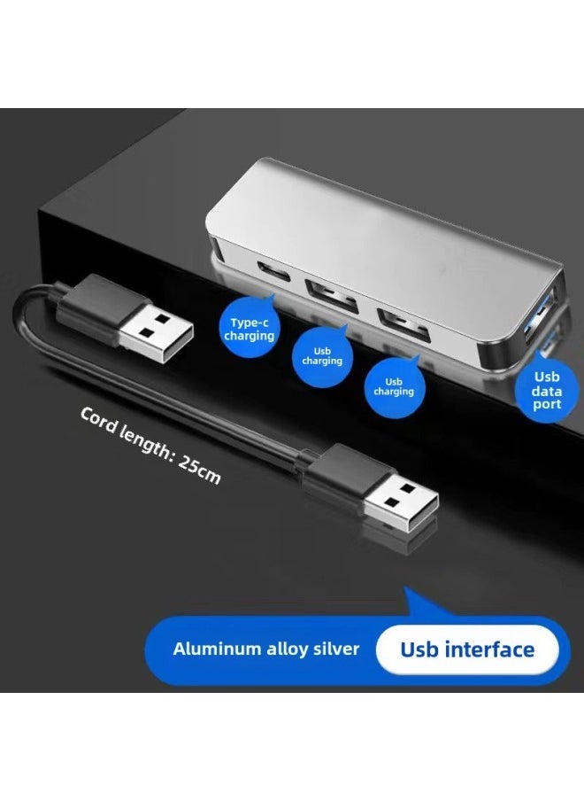 Usb Car Expander Type C Hub One-to-four Charging Data Reading Expansion Branch Hub-Number Of Interfaces:Usb One To Four Silver  - Image 1