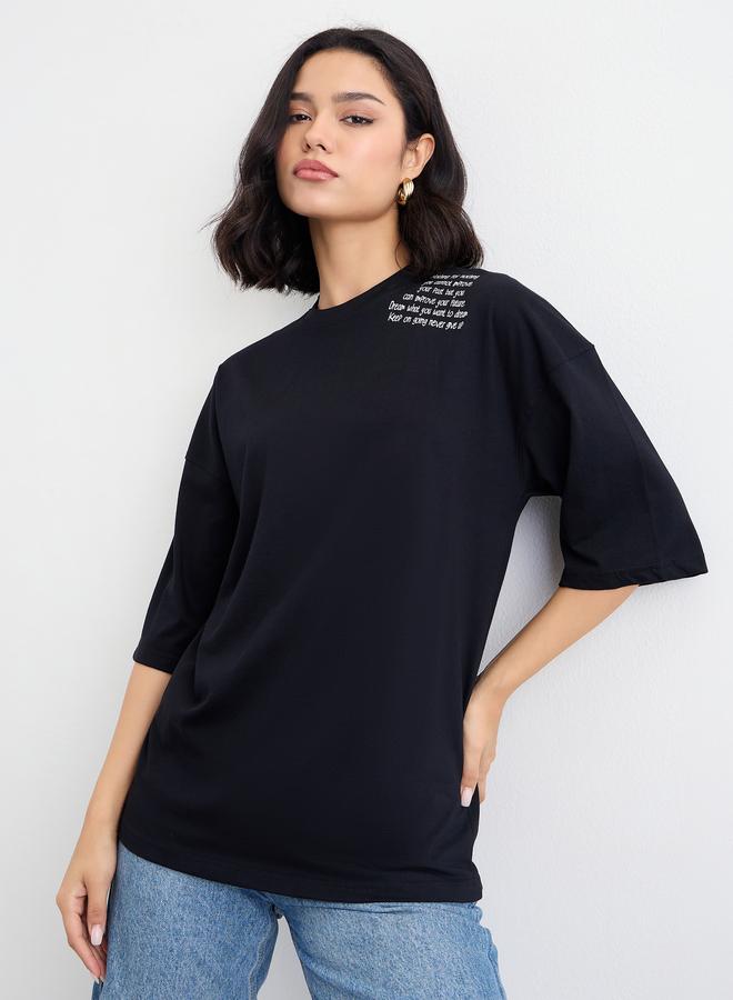 Styli Slogan Print Oversized T-Shirt - Image 2