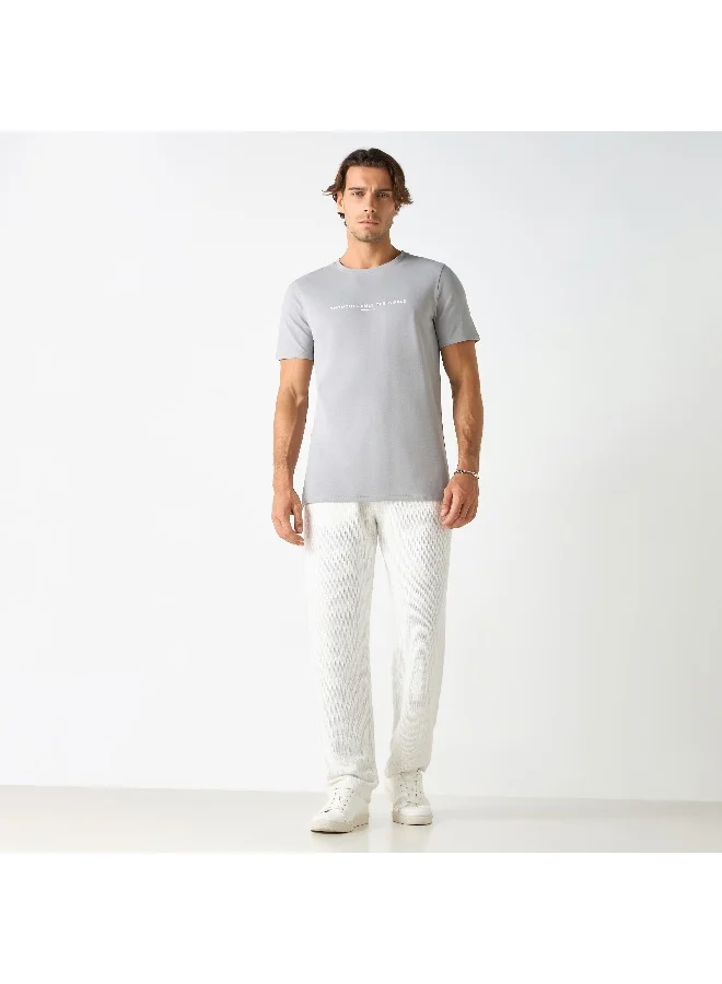 Iconic Iconic Typographic Print Crew Neck T-shirt with Short Sleeves