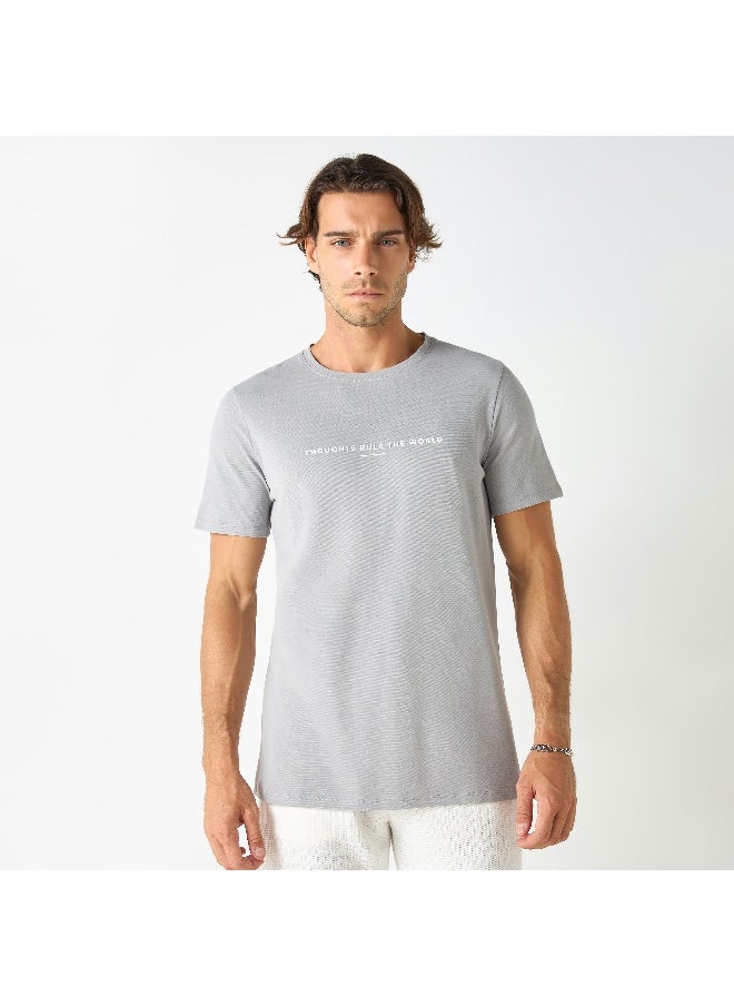 Iconic Iconic Typographic Print Crew Neck T-shirt with Short Sleeves  - Image 1