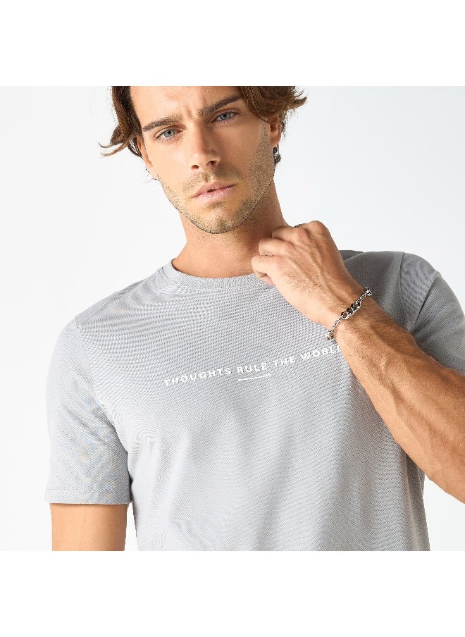 Iconic Iconic Typographic Print Crew Neck T-shirt with Short Sleeves  - Image 2