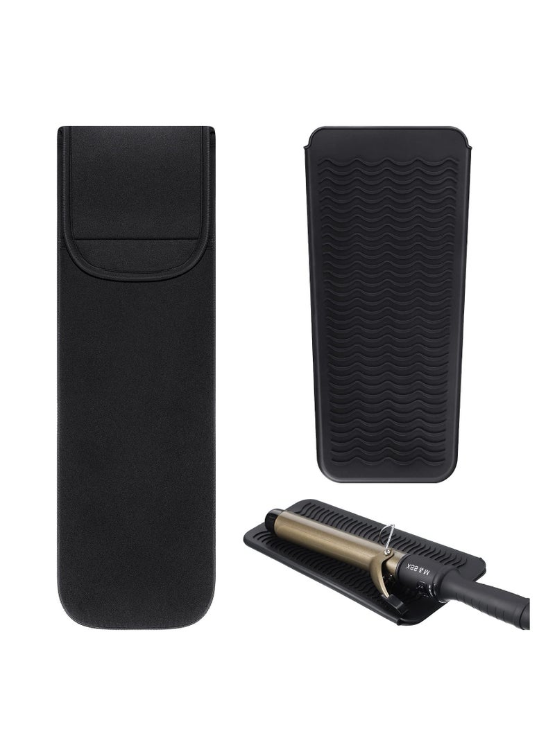 KASTWAVE 2 Pack Heat Resistant Silicone Mat Pouch for Flat Iron, Curling Iron, Hair Straightener, Hair Curling Wands,Hot Hair Tools (Classic Style) - Image 1