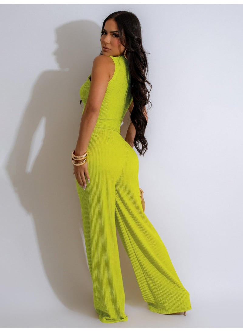 KUYING New Fashionable and Casual High Elasticity Knitted Pit Strip Wide Leg Pants Set - Image 3