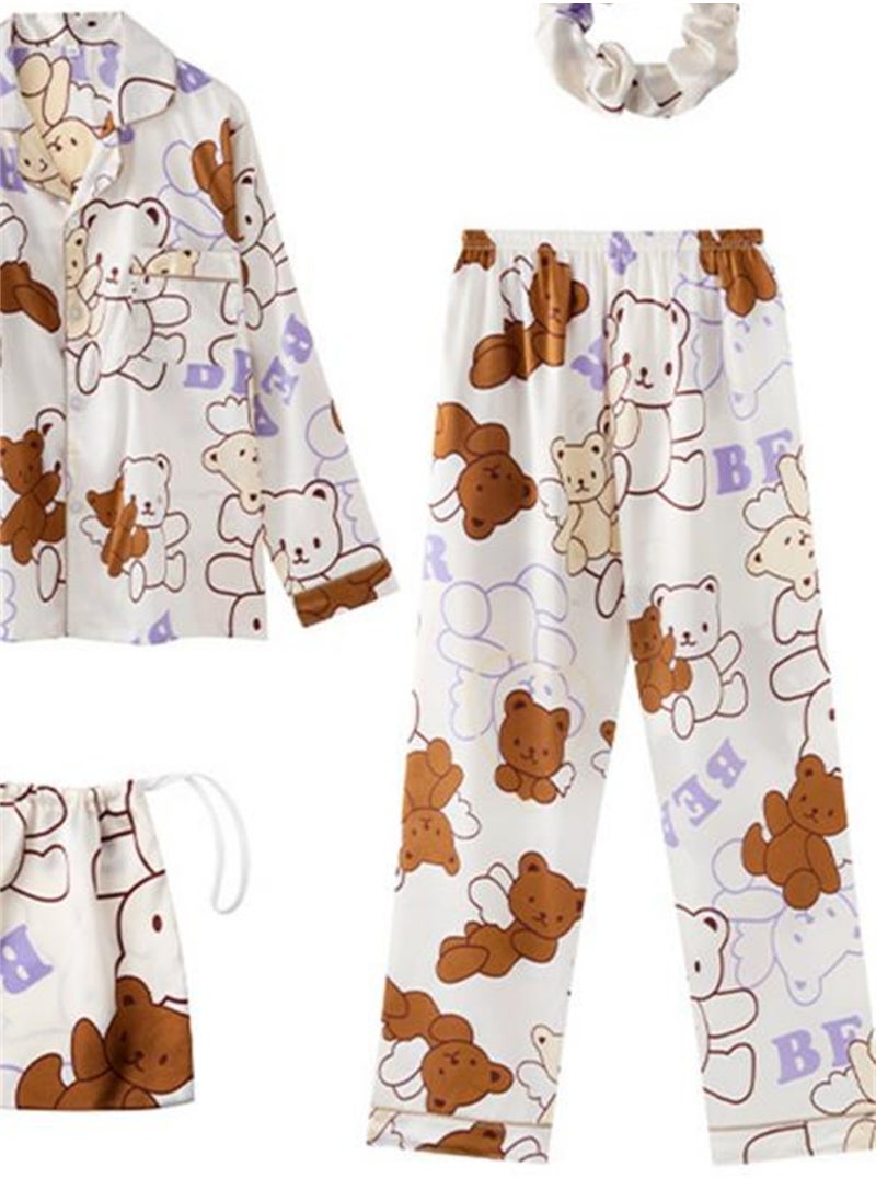 Generic - 7pcs pajamas set for women in all seasons imitation silk pajamas set - Image 1