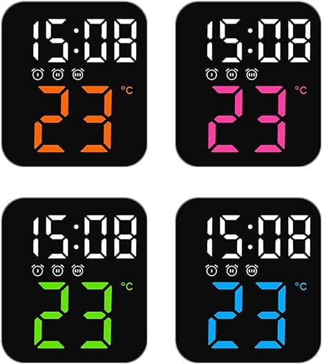 R RUNILEX Plastic Digital Alarm Clock with Temperature Electronic Desk Clock with Adjustable Brightness for Bedroom Home Living Room Table Clock Black Orange Digit 11X10X4 Cm - Image 4