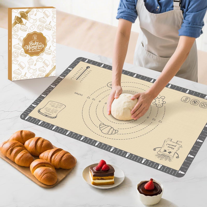 Mimekitchen Silicone Baking Mat with Cookie Recipes, Extra Thick Silicone Mat for Baking Macaron, Bread, Pizza, Non Stick Pastry Mat for Dough Rolling Out, Heat Resistant to 480Â°F Gift for Baker - Image 1