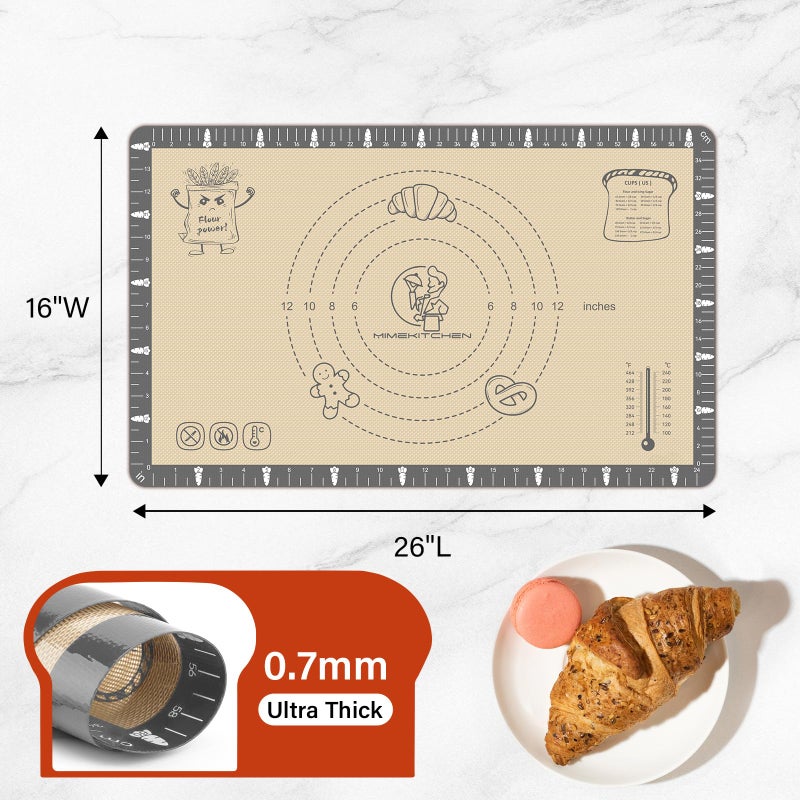 Mimekitchen Silicone Baking Mat with Cookie Recipes, Extra Thick Silicone Mat for Baking Macaron, Bread, Pizza, Non Stick Pastry Mat for Dough Rolling Out, Heat Resistant to 480Â°F Gift for Baker - Image 3