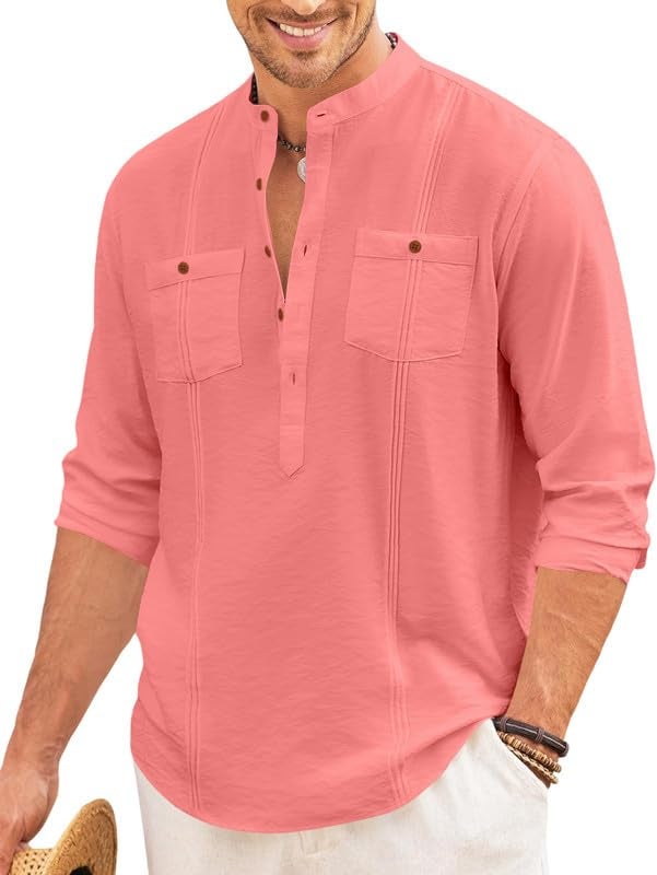 Macsivo Men's Cotton Blend Regular Short Piping Kurta_Peach_4XL_Pink - Image 1