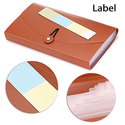 BTSKY Expanding File Folder 13 Pockets Small Accordion File Folder Expandable Card Ticket Holder File Storage Folder Check Bill File Folder Plastic Business Document Organizer Wallet Case Brown - Image 3