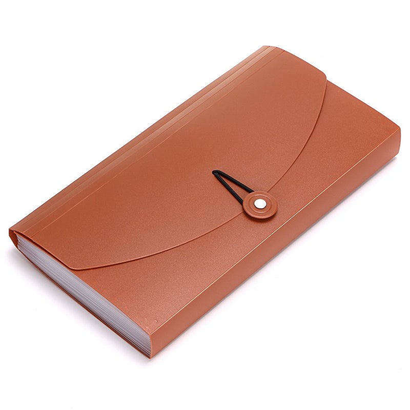 BTSKY Expanding File Folder 13 Pockets Small Accordion File Folder Expandable Card Ticket Holder File Storage Folder Check Bill File Folder Plastic Business Document Organizer Wallet Case Brown - Image 2