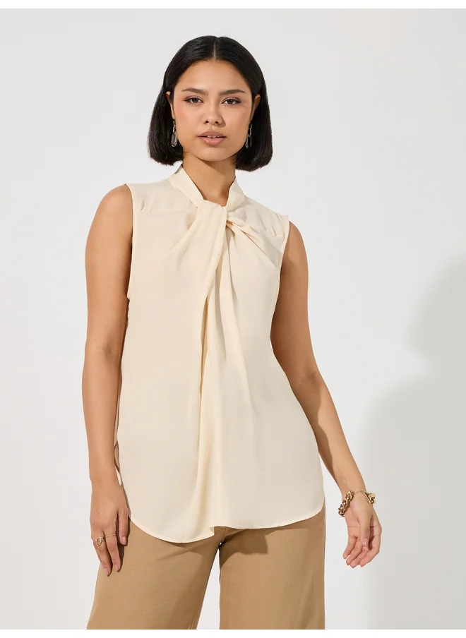 Aria Romance ARIA ROMANCE Front Twist Knot Detail Sleeveless Blouse