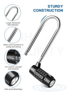 HomarKet 5 Digit Combination Padlock, 4.65 Inch Long Shackle Resettable Padlock, Lengthened Gym Lock Waterproof for School, Employee, Gym & Sports Locker, Gate, Case, Toolbox, Fence - Black  - Image 2