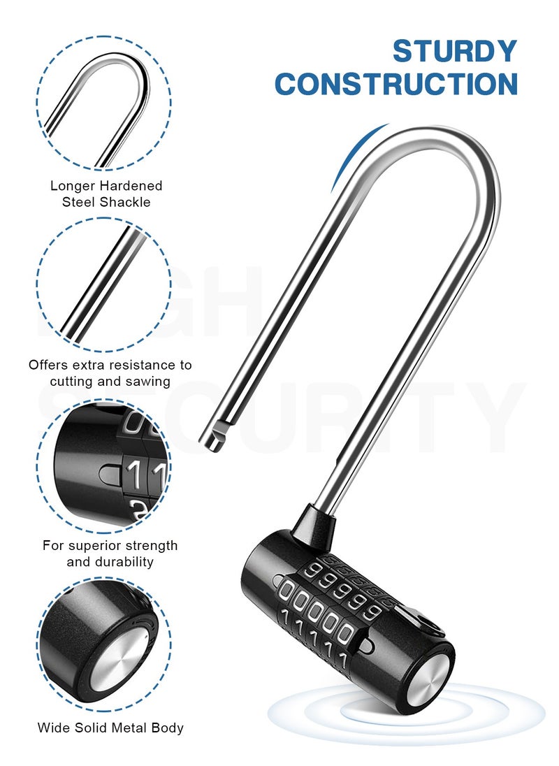 HomarKet 5 Digit Combination Padlock, 4.65 Inch Long Shackle Resettable Padlock, Lengthened Gym Lock Waterproof for School, Employee, Gym & Sports Locker, Gate, Case, Toolbox, Fence - Black  - Image 2