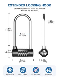 HomarKet 5 Digit Combination Padlock, 4.65 Inch Long Shackle Resettable Padlock, Lengthened Gym Lock Waterproof for School, Employee, Gym & Sports Locker, Gate, Case, Toolbox, Fence - Black  - Image 3