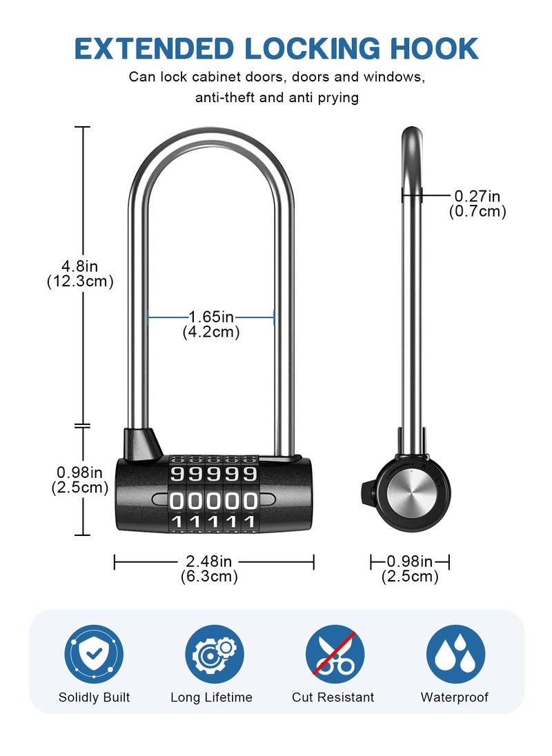 HomarKet 5 Digit Combination Padlock, 4.65 Inch Long Shackle Resettable Padlock, Lengthened Gym Lock Waterproof for School, Employee, Gym & Sports Locker, Gate, Case, Toolbox, Fence - Black  - Image 3