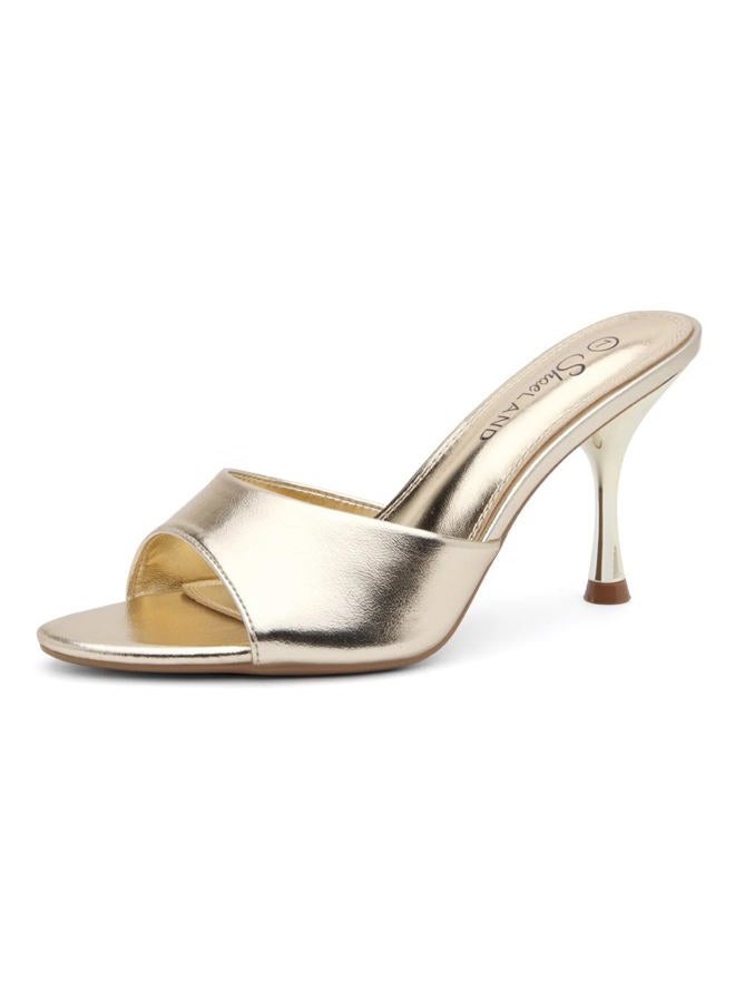 Shoe Land Women's Mule Heels, Slip-On Pointed Toe Stiletto Heeled Dress Sandals, Backless Pumps for Wedding, Prom & Evening Events, Summer Casual Comfortable Dressy Shoes, Gold, 5 - Image 1