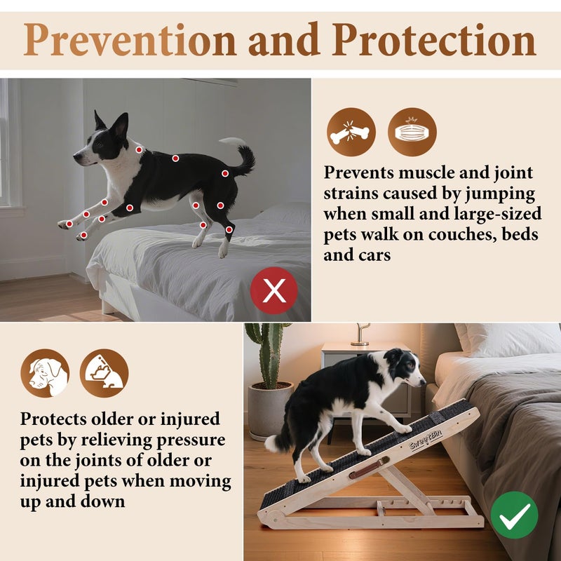 SweetBin Dog Ramp for Bed - Foldable Small to Large Dog Ramp for Couch - 6 Adjustable Height from 12" to 24" - Stairs with High Traction Mat - Wooden Portable Ramp for Dogs to Get on Bed Couch Car Up to 200LBS - Image 5