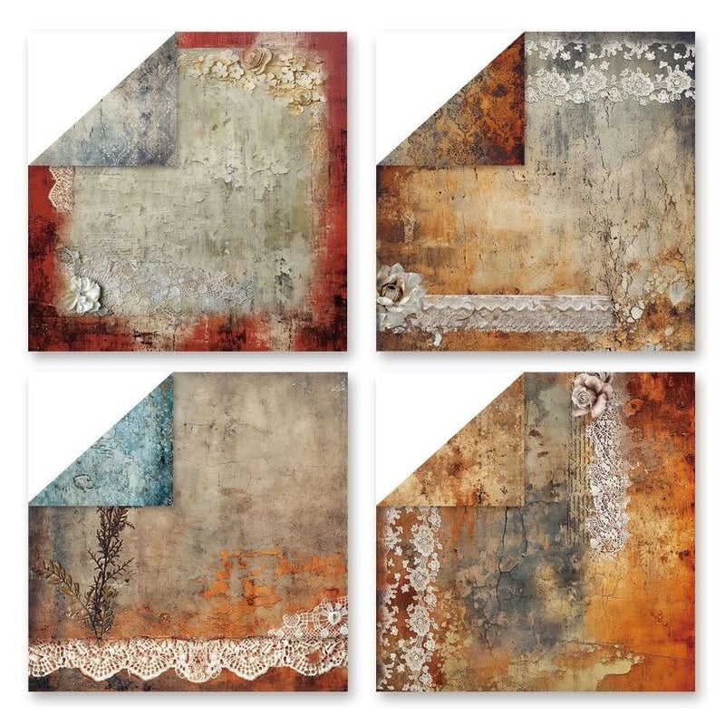 iKammo Vintage Lace Pattern Scrapbook Paper Pad 12Ã—12,24 Sheets Double-Sided Coffee Floral Scrapbooking CardStock Paper Pad for Holiday Cardmaking DIY Junk Journal Origami Papers. - Image 3