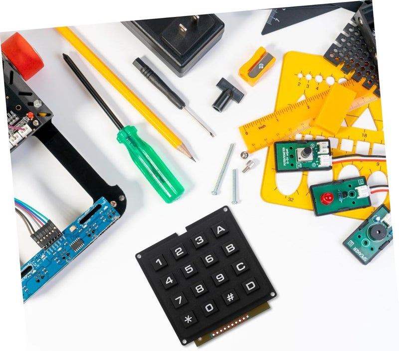 وحدة لوحة مفاتيح صناعية من نوع Cabilock Matrix Keypad Module، مكونة من 16 مفتاحًا، تعمل بنظام لوحة مفاتيح غشائية (Membrane Keyboard)، مصممة للاستخدام مع المتحكمات الدقيقة (Microcontrollers)، تتميز بتصميم لمسي مناسب لتطبيقات الروبوتات والأتمتة، بالإضافة إلى مجموعة مفاتيح متينة وسريعة الاستجابة. - Image 4