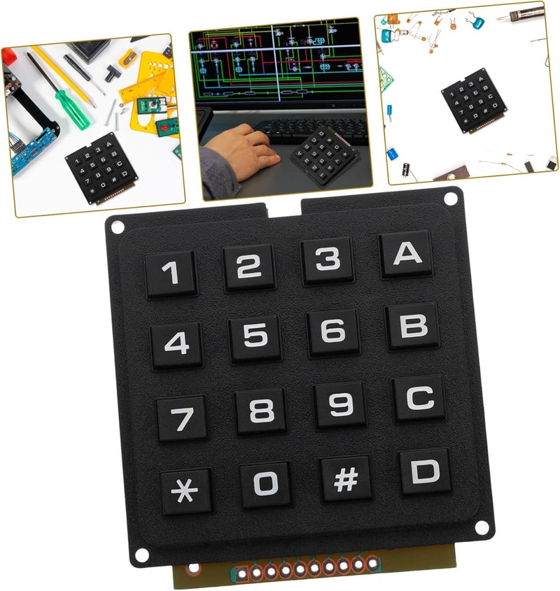 وحدة لوحة مفاتيح صناعية من نوع Cabilock Matrix Keypad Module، مكونة من 16 مفتاحًا، تعمل بنظام لوحة مفاتيح غشائية (Membrane Keyboard)، مصممة للاستخدام مع المتحكمات الدقيقة (Microcontrollers)، تتميز بتصميم لمسي مناسب لتطبيقات الروبوتات والأتمتة، بالإضافة إلى مجموعة مفاتيح متينة وسريعة الاستجابة. - Image 3