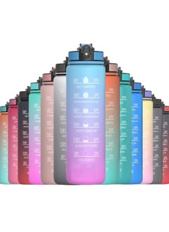 1 Litre Water Bottle Motivational Fitness Sport Water Bottles with Straw Time Maker,BPA-free Plastic Drink Bottle For Gym(Blue and Pink)