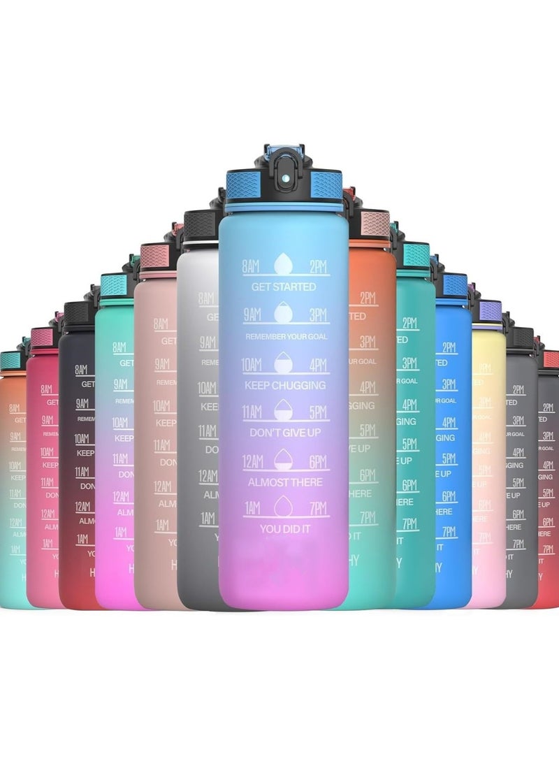 Generic - 1 Litre Water Bottle Motivational Fitness Sport Water Bottles with Straw Time Maker,BPA-free Plastic Drink Bottle For Gym(Blue and Pink) - Image 1