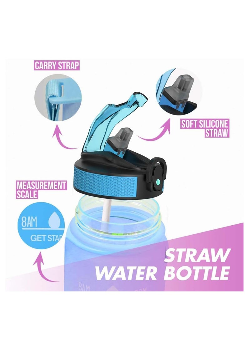 Generic - 1 Litre Water Bottle Motivational Fitness Sport Water Bottles with Straw Time Maker,BPA-free Plastic Drink Bottle For Gym(Blue and Pink) - Image 1