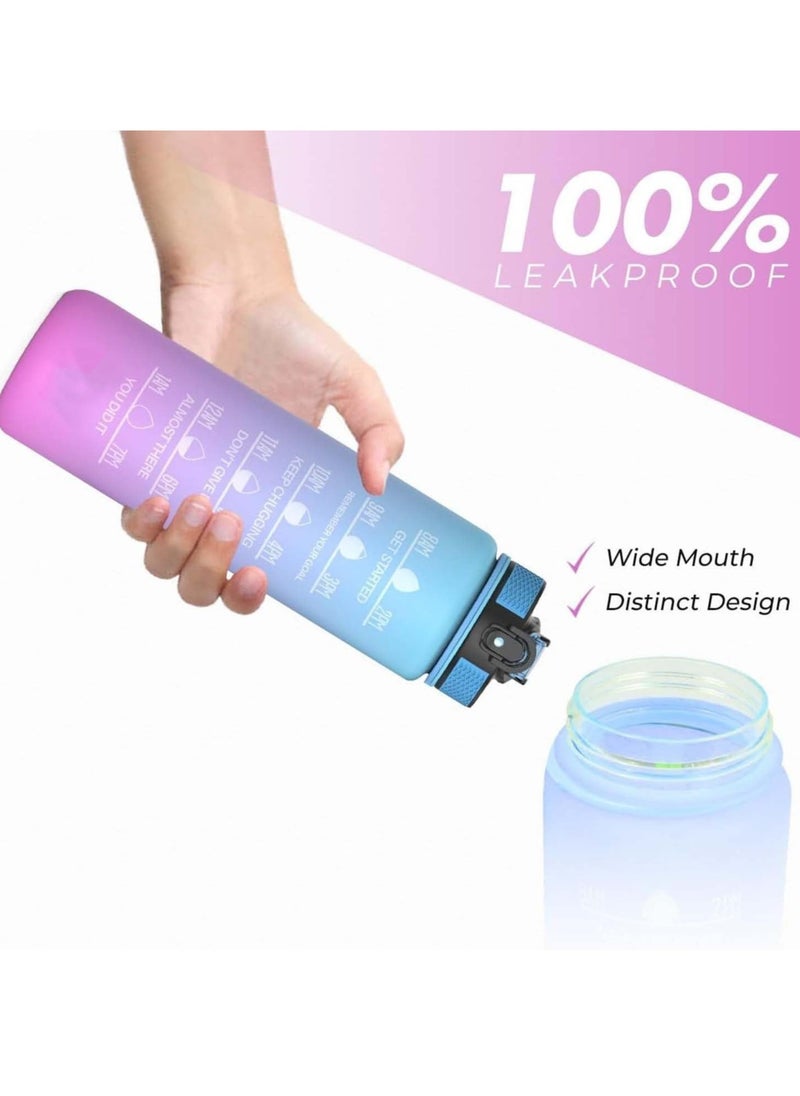 Generic - 1 Litre Water Bottle Motivational Fitness Sport Water Bottles with Straw Time Maker,BPA-free Plastic Drink Bottle For Gym(Blue and Pink) - Image 1