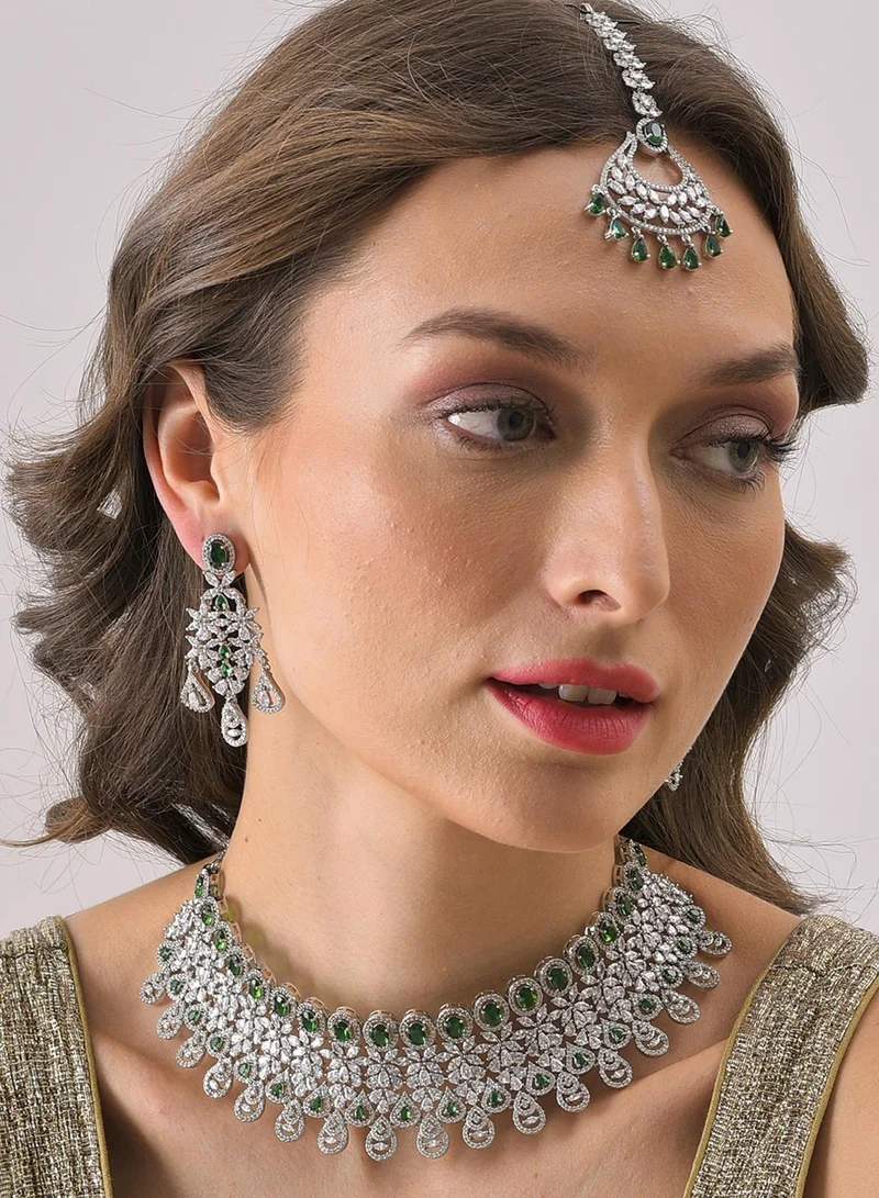 سوهي طقم قلادة وأقراط من الحجر المطلي بالفضة ومجموعة ماانج تيكا