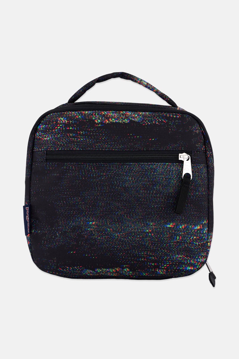 JANSPORT حقيبة غداء بتفاصيل شعار ثابت على الشاشة 7 H x 26 L x 23 W سم، كومبو أسود - Image 1