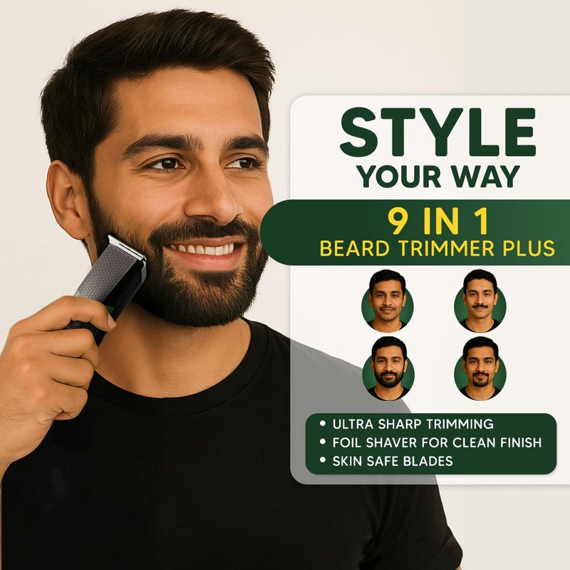 Lets Shave Letsshave 9-in-1 Beard Trimmer Plus for Men | T-Blade, Foil Shaver, Nose & Ear Trimmer | 6 Length Combs | USB-C Charging, 90 Min Runtime, LED Indicator | Skin Safe & Low Noise Grooming | #StyleYourWay - Image 2